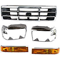 5-Piece Kit, Grille Chrome Shell with Painted Gray Insert, Includes (1) Grille, (2) Headlight Door, and (2) Turn Signal Light