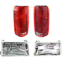 4-Piece Kit Driver and Passenger Side Halogen Headlight, With bulb(s), Styleside, OE Replacement,  Includes (2) Headlight and (2) Tail Light