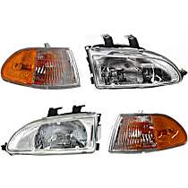 4-Piece Kit Driver and Passenger Side Halogen Headlight, With bulb(s), OE Replacement, Includes (2) Headlight and (2) Corner Light