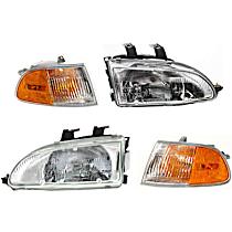 4-Piece Kit Driver and Passenger Side Halogen Headlight, With bulb(s), OE Replacement, Includes (2) Headlight and (2) Corner Light