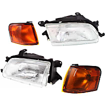 4-Piece Kit, Driver and Passenger Side Halogen Headlight, With bulb(s), OE Replacement, Includes (2) Headlight and (2) Corner Light