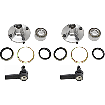 Front, Driver and Passenger Side Suspension Kit, includes Tie Rod End and Wheel Hub