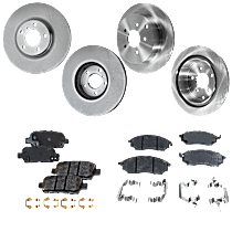 Front and Rear Brake Disc and Pad Kit, Plain Surface, 5 Lugs, Ceramic, Pro-Line Series