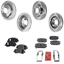 8-Piece Kit Front and Rear Brake Disc and Pad Kit, Plain Surface, 5 Lugs, Front-Ceramic/Rear-Organic, 3.8L 6Cyl, Pro-Line Series  Includes (4) Brake Disc and (2) Brake Pad Set