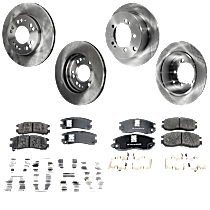 8-Piece Kit Front and Rear Brake Disc and Pad Kit, Plain Surface, 5 Lugs, Ceramic, FWD, Naturally Aspirated With Rear Disc Brake, GS, 2.0L 4Cyl, Pro-Line Series  Includes (4) Brake Disc and (2) Brake Pad Set