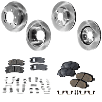 Front and Rear Brake Disc and Pad Kit, Plain Surface, 5 Lugs, Ceramic, Pro-Line Series