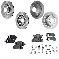 8-Piece Kit Front and Rear Brake Disc and Pad Kit, Plain Surface, 5 Lugs, Ceramic, 2.4L 4Cyl, Pro-Line Series  Includes (4) Brake Disc and (2) Brake Pad Set