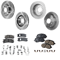 8-Piece Kit Front and Rear Brake Disc and Pad Kit, Plain Surface, 5 Lugs, Ceramic, Pro-Line Series  Includes (4) Brake Disc and (2) Brake Pad Set