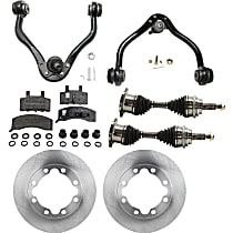 7-Piece Kit Front, Driver and Passenger Side Axle Assembly with Brake Discs, Brake Pad Set, and Control Arms, 4WD