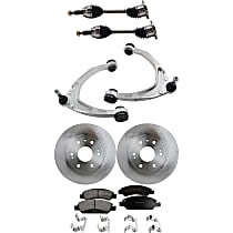 Front, Driver and Passenger Side Axle Assembly, Four Wheel Drive, Aluminum Arm, Includes Brake Discs, Brake Pad Sets, and Control Arms