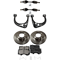 7-Piece Kit Front, Driver and Passenger Side Axle Assembly, With Standard Neoprene Outboard Boot, Includes (2) Axle Assembly, (2) Brake Disc, (1) Brake Pad Set, and (2) Control Arm