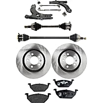 Front, Driver and Passenger Side, Lower Control Arm Kit, includes Axle Assembly, Brake Discs, and Brake Pad Set