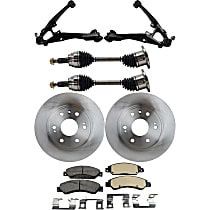 7-Piece Kit Front, Driver and Passenger Side, Lower Control Arm, includes Axle Assembly, Brake Discs, and Brake Pad Set