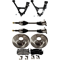 8-Piece Kit Front, Driver and Passenger Side, Lower Control Arm Kit, AWD, Supplied with Standard Neoprene Outboard Boot, includes (2) Axle Assembly, (2) Brake Disc, (1) Brake Pad Set, and (2) Control Arm
