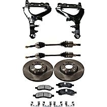 7-Piece Kit Front, Driver and Passenger Side, Lower Control Arm with Axle Assemblies, Brake Discs, and Brake Pad Set