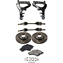 Front, Driver and Passenger Side, Lower Control Arm Kit, includes Axle Assembly, Brake Discs, and Brake Pad Set