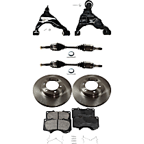 7-Piece Kit Front, Driver and Passenger Side, Lower Control Arm with Axle Assemblies, Brake Discs, and Brake Pad Set, Four Wheel Drive