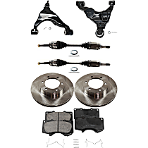7-Piece Kit Front, Driver and Passenger Side, Lower Control Arm with Axle Assemblies, Brake Discs, and Brake Pad Set, 6 Lugs, 12.56 in.Disc Diameter, Four Wheel Drive