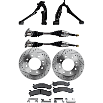 Front, Driver and Passenger Side, Lower Control Arm Kit, includes Axle Assembly, Brake Discs, and Brake Pad Set