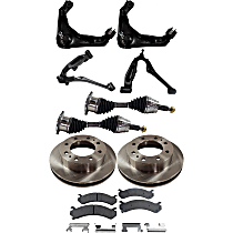 Front, Driver and Passenger Side, Upper and Lower Control Arm Kit, includes Axle Assembly, Brake Discs, and Brake Pad Set