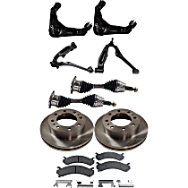 9-Piece Kit Front, Driver and Passenger Side, Upper and Lower Control Arm, 4WD, with Front Torsion Bar Springs, Includes (2) Axle Assembly, (2) Brake Disc, (1) Brake Pad Set, and (4) Control Arm