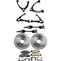 10-Piece Kit Front, Driver and Passenger Side, Upper and Lower Control Arm Kit, With Police Package, AWD, Supplied with Standard Neoprene Outboard Boot, includes (2) Axle Assembly, (2) Brake Disc, (1) Brake Pad Set, and (4) Control Arm