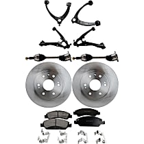 Front, Driver and Passenger Side, Upper and Lower Control Arm Kit, includes Axle Assembly, Brake Discs, and Brake Pad Set