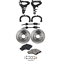 10-Piece Kit Front, Driver and Passenger Side, Upper and Lower Control Arm Kit, AWD, includes (2) Axle Assembly, (2) Brake Disc, (1) Brake Pad Set, and (4) Control Arm