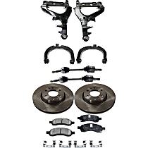 9-Piece Kit Front, Driver and Passenger Side, Upper and Lower Control Arm with Axle Assemblies, Brake Discs, and Brake Pad Set