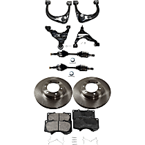 10-Piece Kit Front, Driver and Passenger Side, Upper and Lower Control Arm Kit, 4WD, For Models Without Dynamic Suspension, includes (2) Axle Assembly, (2) Brake Disc, (1) Brake Pad Set, and (4) Control Arm