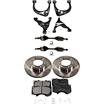 9-Piece Kit Front, Driver and Passenger Side, Upper and Lower Control Arm with Axle Assemblies, Brake Discs, and Brake Pad Set, 6 Lugs, 12.56 in.Disc Diameter, Four Wheel Drive