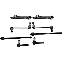 8-Piece Kit Front, Driver and Passenger Side, Lower, Rearward Control Arm, RWD, For Models Without Touring Suspension,  Includes (1) Control Arm, (2) Sway Bar Link and (2) Tie Rod End