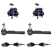 6-Piece Kit Front, Driver and Passenger Side Axle Assembly, Standard Duty Replacement, New, FWD, 2.2L 4Cyl  Includes (2) Axle Assembly, (2) Tie Rod End, and (2) Wheel Hub