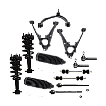 14-Piece Kit Front, Driver or Passenger Side Fully Loaded Strut, 4WD, Crew Cab Pickup,  Without Electronic Adjustable Suspension,  Includes (4) Control Arm, (2) Loaded Strut, (2) Steering Rack Boot, (2) Sway Bar Link, and (4) Tie Rod End