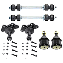 6-Piece Kit Front, Driver and Passenger Side, Upper and Lower Ball Joint, For Models With 7700 and 8600 lbs. GVW, includes (4) Ball Joint and (2) Sway Bar Link
