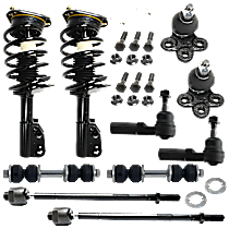 10-Piece Kit Front, Driver and Passenger Side Fully Loaded Strut,  Includes (2) Ball Joint, (2) Shock Absorber and Strut Assembly, (2) Sway Bar Link, and (4) Tie Rod End