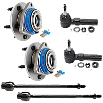 6-Piece Kit Front, Driver and Passenger Side Wheel Hub, FWD, Steel Wire Clip - Bearing Flange Mounting Holes Threaded, 5 Lugs, With Bearing, With Sensor, includes (4) Tie Rod End and (2) Wheel Hub