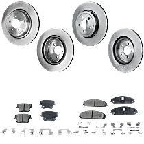 Front and Rear Brake Disc and Pad Kit, Plain Surface, 5 Lugs, Ceramic, RWD, 345mm Front Disc, 2 Piston Front Caliper, 350mm Vented Rear Disc, Including Police Pkg BR8, AWD, Pro-Line Series