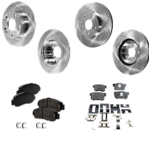Front and Rear Brake Disc and Pad Kit, Plain Surface, 5 Lugs, Cast Iron, Ceramic, Pro-Line Series