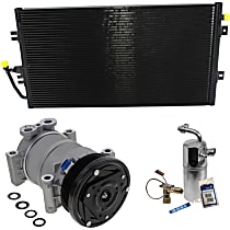 3-Piece Kit A/C Compressor, 6-Groove Pulley, includes A/C Condenser, and A/C Service Kit (A/C Accumulator, A/C Orifice Tube, and A/C O-Ring and Gasket Seal Kit)