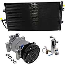 3-Piece Kit A/C Compressor, 6-Groove Pulley, includes A/C Condenser, and A/C Service Kit (A/C Accumulator, A/C Expansion Valve, A/C Orifice Tube, and A/C O-Ring and Gasket Seal Kit)