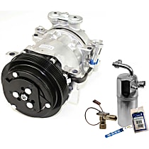 A/C Compressor Kit with A/C Compressor and A/C Service Kit, 6-Groove Pulley, 4.33in Diameter; HT6; Hoses Built to Top; PAG 46 Oil; with 2 O'Clock Coil