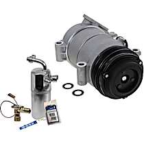 2-Piece Kit A/C Compressor Kit, 5.3L 8Cyl, OHV, w/ Rear AC, 2 Separate Hoses Mount To Compressor, Acum/ Drier 141164, Front Exp Valve 3411249, Rear Exp Valve 3411431, Oring Seal Kit 1321272, 2nd Design, 1 Bolt to mount the Hoses, With Clutch