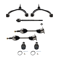 16-Piece Kit Front Suspension Kit, AWD, includes (2) Axle Assembly, (2) Ball Joint, (2) Control Arm, (2) Steering Rack Boot, (2) Sway Bar Link, (4) Tie Rod End, and (2) Wheel Hub