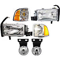 6-Piece Kit Driver and Passenger Side Halogen Headlight, With bulb(s), OE Replacement, Includes (2) Headlight, (2) Corner Light and (2) Fog Light