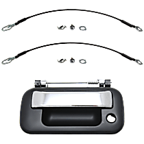 Tailgate Handle, Chrome Lever with Smooth Black Bezel, Without Camera Hole, includes Tailgate Cable