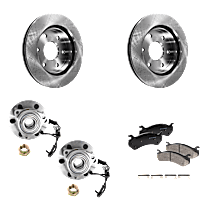 6-Piece Kit Front Brake Disc and Pad Kit, Plain Surface, 4WD,  With 6 Stud Hub, 5.3L 8Cyl,  Includes (2) Brake Disc, (1) Brake Pad Set, and (2) Wheel Hub