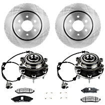 6-Piece Kit Front Brake Disc and Pad Kit, Plain Surface, 4WD, SE, 4.0L 6Cyl,  Includes (2) Brake Disc, (1) Brake Pad Set, and (2) Wheel Hub