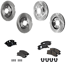 Front and Rear Brake Disc and Pad Kit, Plain Surface, 5 Lugs, Cast Iron, Semi-Metallic, Pro-Line Series