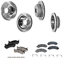 8-Piece Kit Front and Rear Brake Disc and Pad Kit, Plain Surface, 6 Lugs, Front-Ceramic/Rear-Semi-Metallic, RWD, 4.8L 8Cyl, Pro-Line Series  Includes (4) Brake Disc and (2) Brake Pad Set